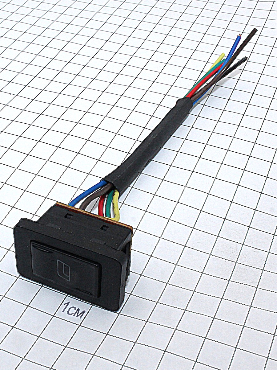 Переключатель 5 конт., автомоб., для стеклопод., черный (on)-off-(on) с подсветкой и проводоми (12В,20А) 6С