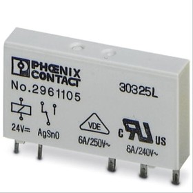 250VAC, 6A; Contact Configuration:SPDT; Coil Voltage:24VDC; Contact Current:6A PHOENIX- =24 1, 2961105 REL-MR-24DC/21