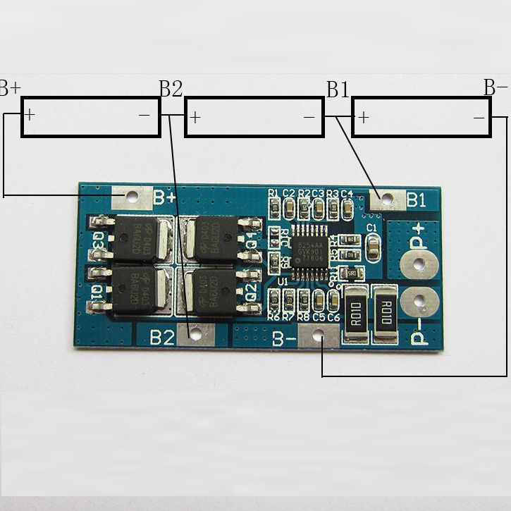 KIT-Плата контроллер защиты для Li-ion аккумуляторов 18650х3 (BMS 3S) 10A KIT-Плата контроллер защиты для Li-ion аккумуляторов 18650х3 (BMS 3S) 10A
