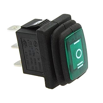 Переключатель 3 конт., 19х13, зеленый, влагозащ. (SB008) IP65 on-off-on, 250В/6(3)А