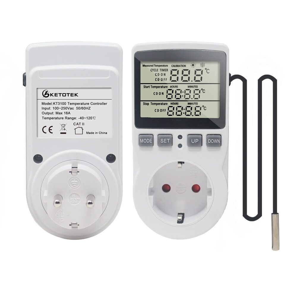 Выносной датчик, фунция таймера для обогревателей, тэнов. / -40C+120C 3600W