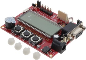 На борту: микроконтроллер PIC18LF8490 (16 Кб Flash ПЗУ, 768 байт ОЗУ, LCD драйвер, 10 bit ADC, рабочая частота максимум 40 МГц); разъем ICSP для программаторов PIC-ICD2 или PIC-PGx; разъем и драйвер порта RS232; светодиод статуса с джампером; три кнопки; зуммер; кварц 20 МГц в разъеме (может изменяться пользователем); 32768 Гц часовой кварц распаян на плате; термистор для измерения температуры; разъем расширения для незадействованных портов MCU; разъем резервного питания +4.5V от батареи; разъем для внешнего однополярного источника питания 6V AC или 9VDC, не больше (если подать 12VDC или выше, то внутренний стабилизатор питания выйдет из строя!); материал платы FR-4, 1.5 mm (0,062"), есть маска; габариты: 76.2 x 64мм (3 x 2.5"). PIC-LCD Olimex