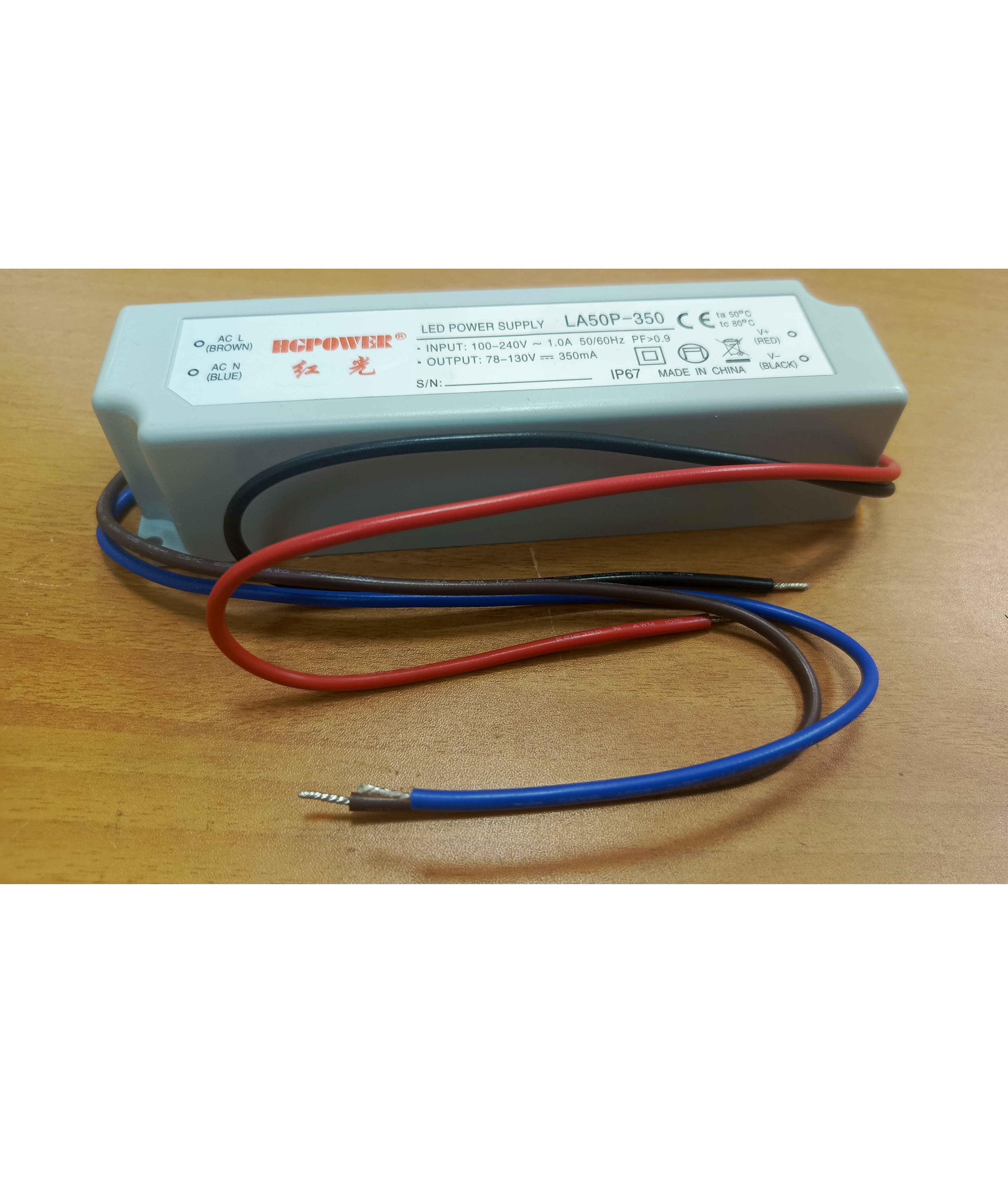 AC/DC-драйвер для LED 350мА, 50Вт 100-240V---->78-130V LA50P-350 IP6...