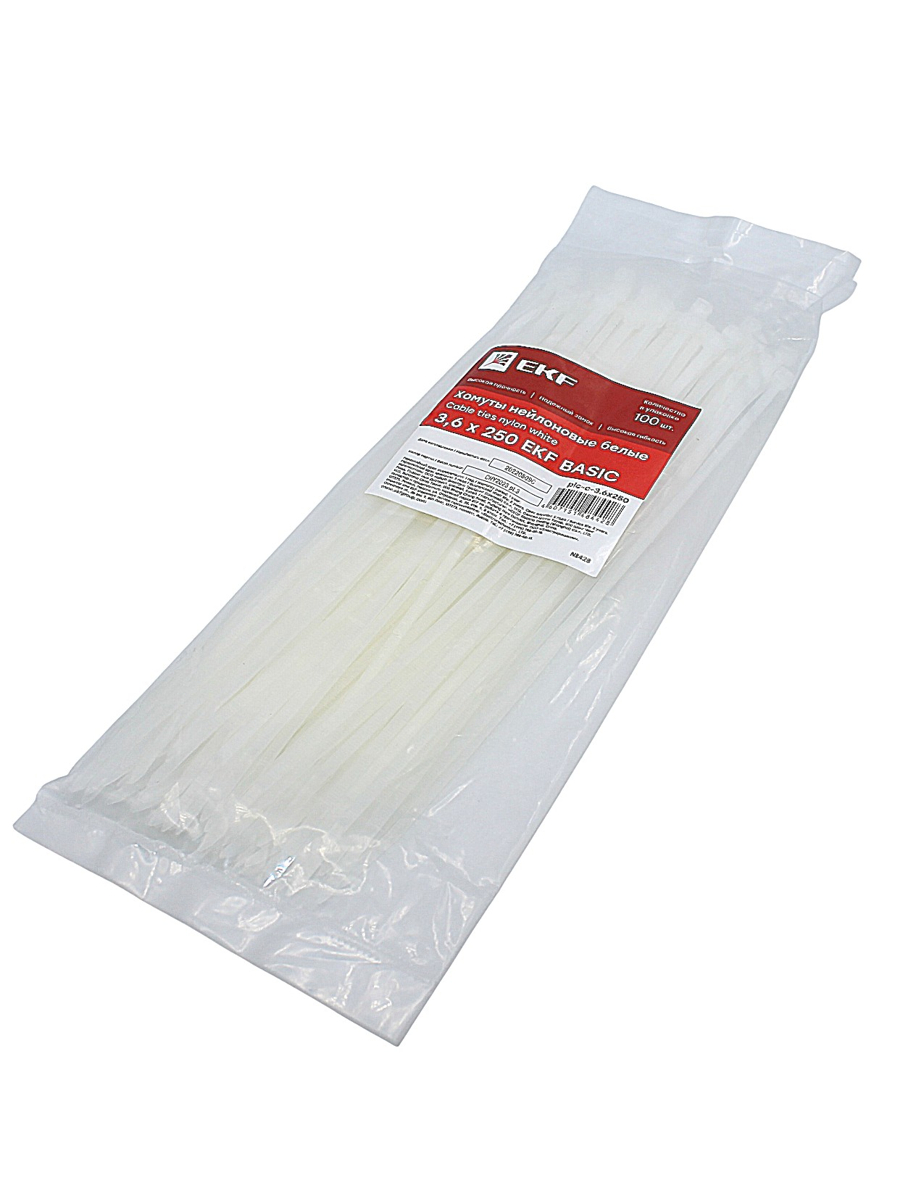 Стяжка нейлон. неоткрыв. 250мм (250х3,6) (белый) (plc-c-3.6x250) (100шт.) EKF