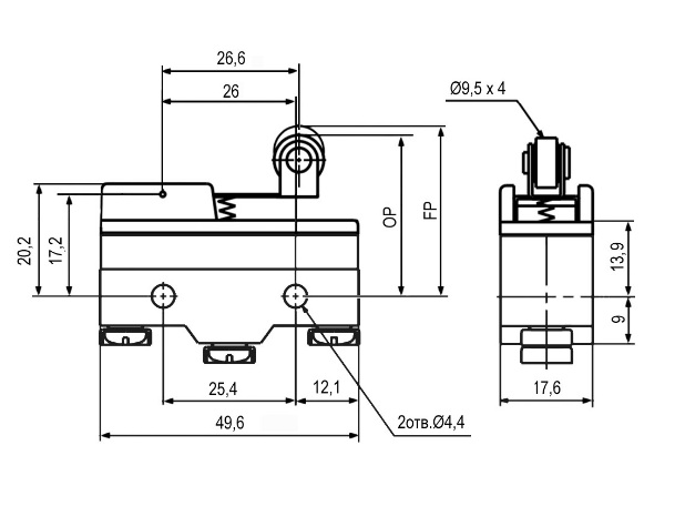 Микропереключатель:Z-15GW22-B (250В, 15А) Микропереключатель:Z-15GW22-B (250В, 15А)