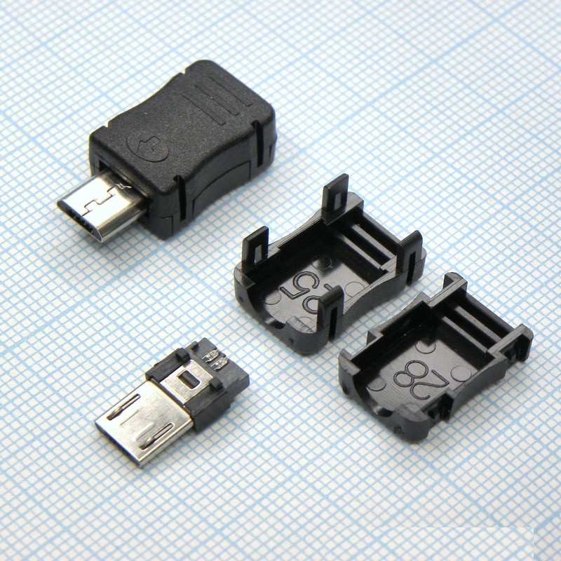 Разъем microUSB (п) на кабель с корпусом, 5 конт., пайка (microUSB 5BM)