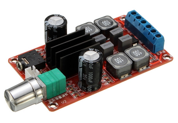 Питание 24VDC (однополярное); КПД 90%; Мощность 2 х 50W; размеры 84х51х29 KIT-CFS-M189 Двухканальный усилитель класса D, 2 х 50Вт (TPA3116D2)