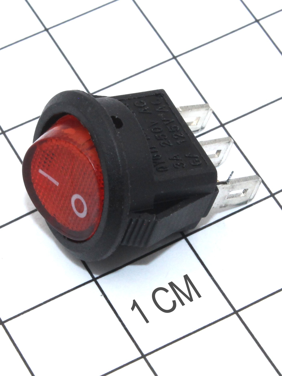 Переключатель круглый, 3 конт., красный, d=15 мм (KCD5-102-2- C3-R/3P)  220В/3А