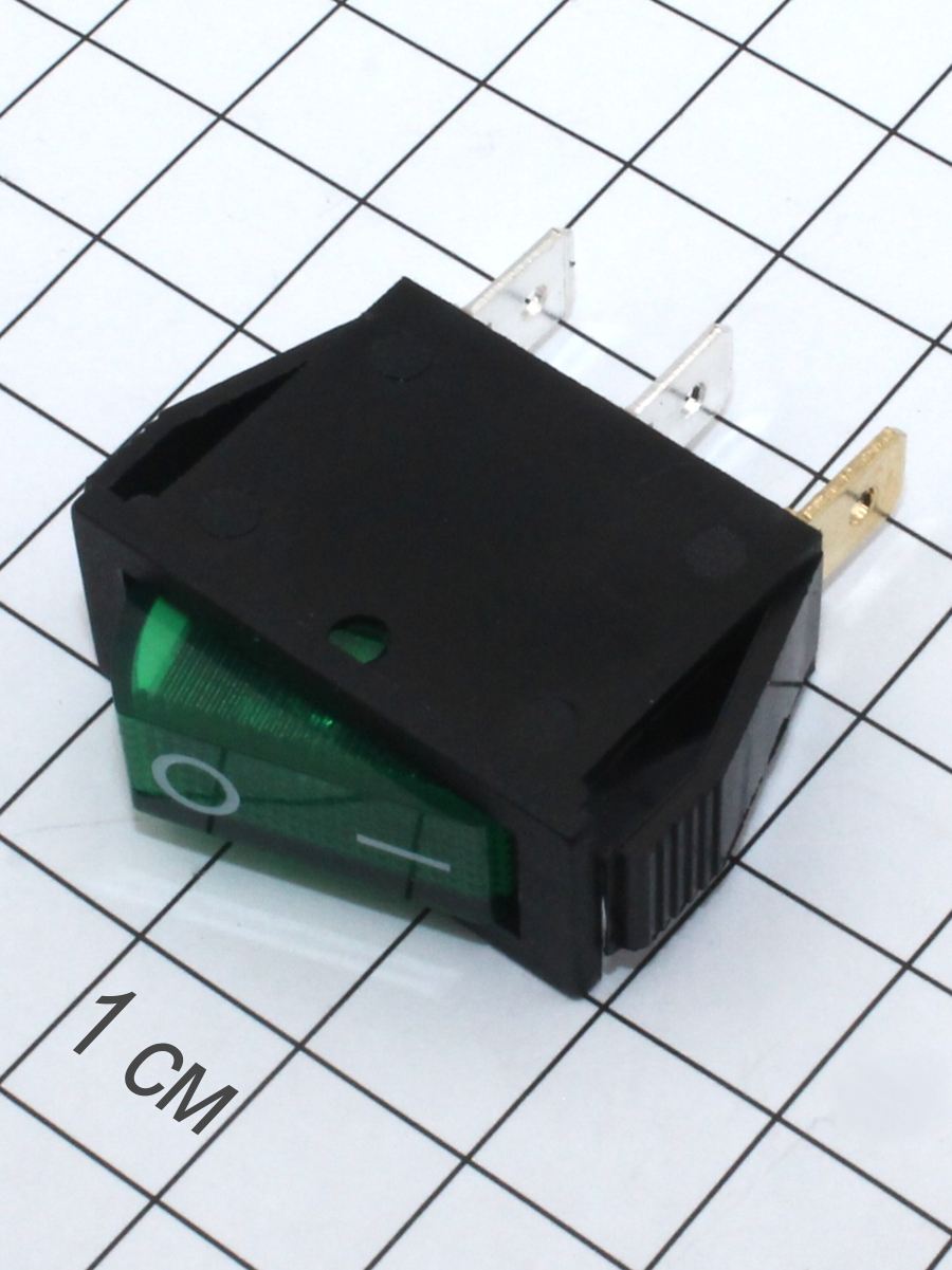 Переключатель 3 конт., 26х10, зеленый, с подсветкой (IRS-101-1A3) 250V/15A